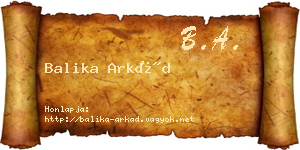Balika Arkád névjegykártya